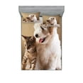 thumbnail image 1 of Ambesonne Animal Fitted Sheet & Pillow Sham Set, Kitten and Dog Friends, Full, Sand Brown White, 1 of 2