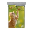 thumbnail image 1 of Ambesonne Animal Fitted Sheet & Pillow Sham Set, Ladybug Cats Dandelions, Queen, Earth Yellow Pale Green, 1 of 2