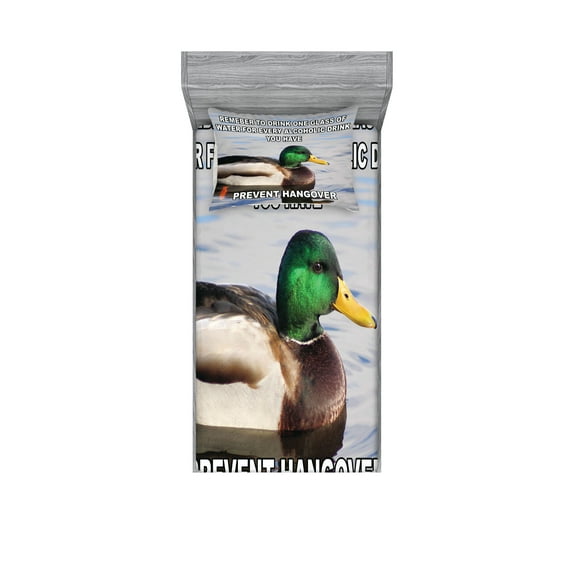 Ambesonne Animal Fitted Sheet & Pillow Sham Set, Mallard Duck with Words, Twin, Multicolor