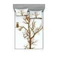 thumbnail image 1 of Ambesonne Animal Fitted Sheet & Pillow Sham Set, Owl Autumn Tree Branch, Queen, Chocolate Pale Blue, 1 of 3