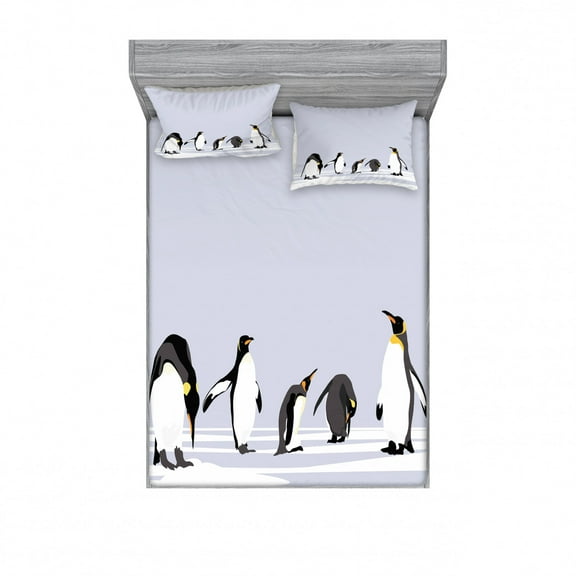 Ambesonne Animal Fitted Sheet & Pillow Sham Set, Polar Icy Land Winter, Full, Lilac Grey White