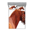 thumbnail image 1 of Ambesonne Animal Fitted Sheet & Pillow Sham Set, Race Jokey Horse Nature, Full, White and Cinnamon, 1 of 2