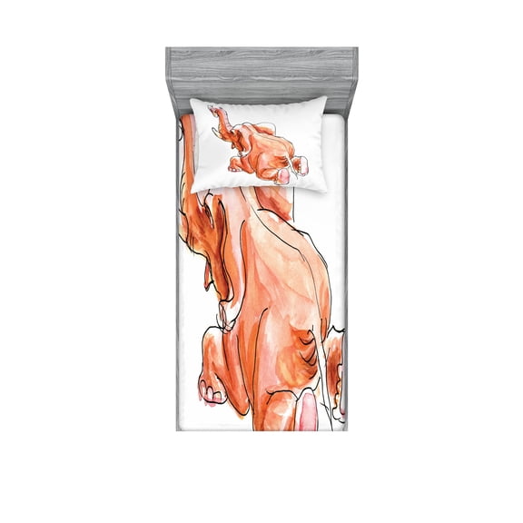 Ambesonne Animal Fitted Sheet & Pillow Sham Set, Savannah Themed Watercolor, Twin, Orange and White