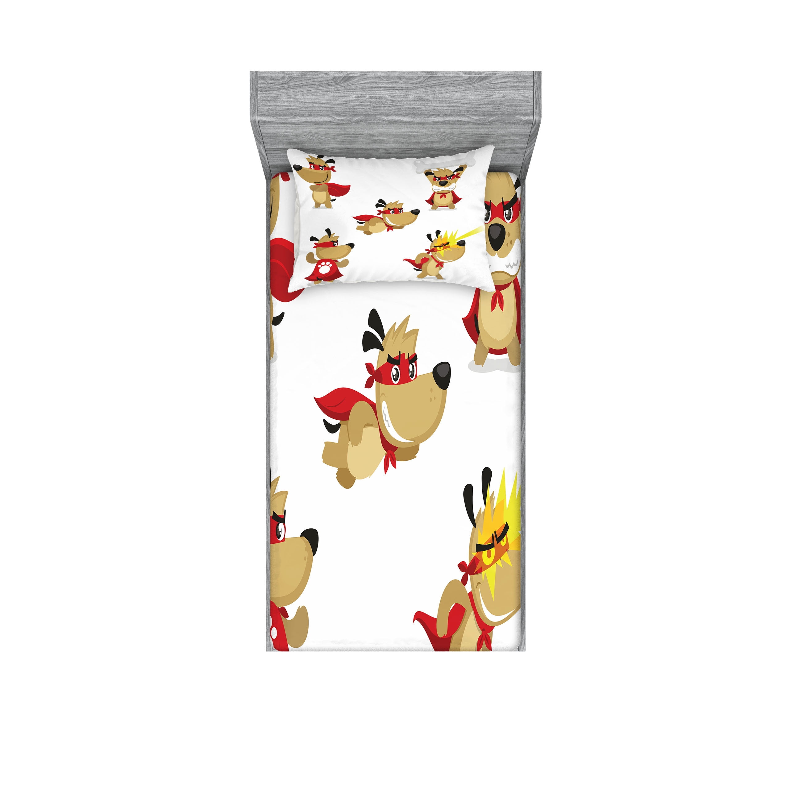Twin White Microfiber Kids Dog Print Sheet Set