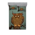 thumbnail image 1 of Ambesonne Animal Fitted Sheet & Pillow Sham Set, Tired Owl on Oak Tree, Queen, Blue Brown, 1 of 3