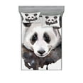 thumbnail image 1 of Ambesonne Animal Fitted Sheet & Pillow Sham Set, Watercolor Panda Bear, Full, Beige White and Black, 1 of 2