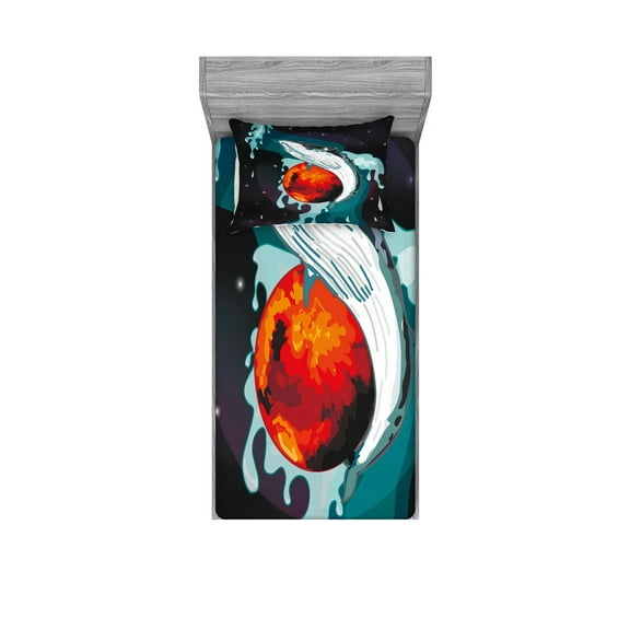 Ambesonne Animal Fitted Sheet & Pillow Sham Set, Whale and Fisher Sailor, Twin, Blue Dark Blue and White