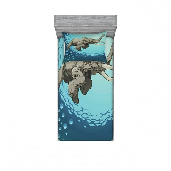 Ambesonne Animal Fitted Sheet & Pillow Sham Set, in Tropic Ocean, Twinxl, Slate Blue Turquoise