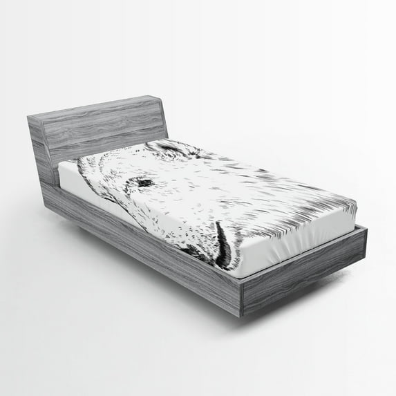 Ambesonne Animal Fitted Sheet, Polar Bear Face Sketchy, Twin XL Size, Charcoal Grey White