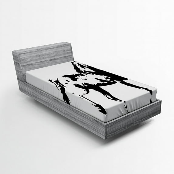 Ambesonne Animal Fitted Sheet, Running Horse Silhouette, Twin XL Size, Black and White
