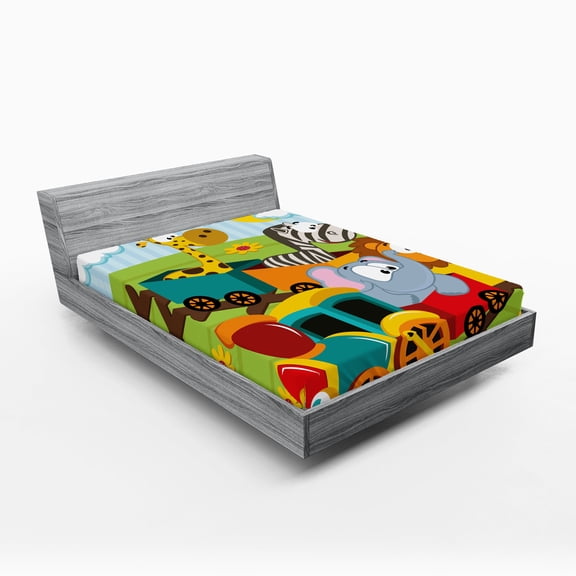 Ambesonne Animal Fitted Sheet, Savannah Art Wild Animals, Full Size, Multicolor