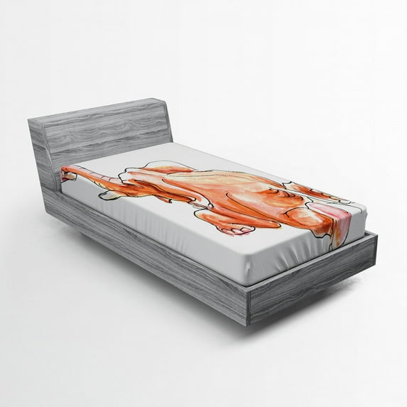 Ambesonne Animal Fitted Sheet, Savannah Themed Watercolor, Twin Size, Orange and White