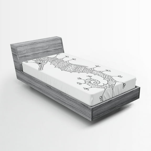 Ambesonne Animal Fitted Sheet, Seahorse Heraldic Art, Twin Size, Charcoal Grey White
