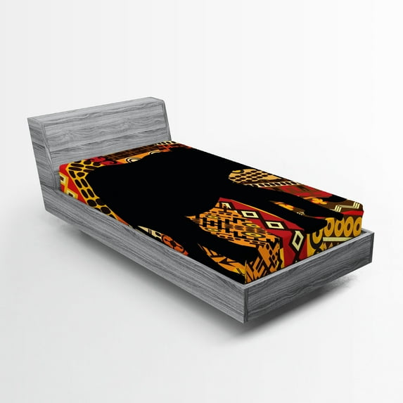 Ambesonne Animal Fitted Sheet, Silhouette, Twin XL Size, Brown and Black