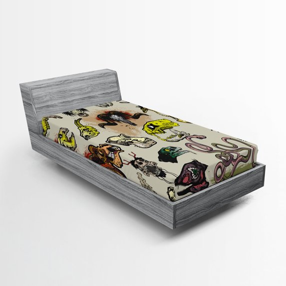 Ambesonne Animal Fitted Sheet, Skeleton Gothic, Twin XL Size, Multicolor
