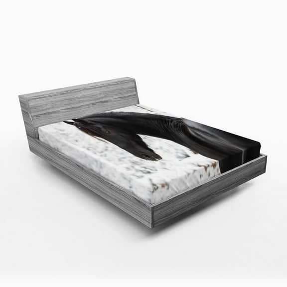 Ambesonne Animal Fitted Sheet, Snowy Winter Scenery, Queen Size, White