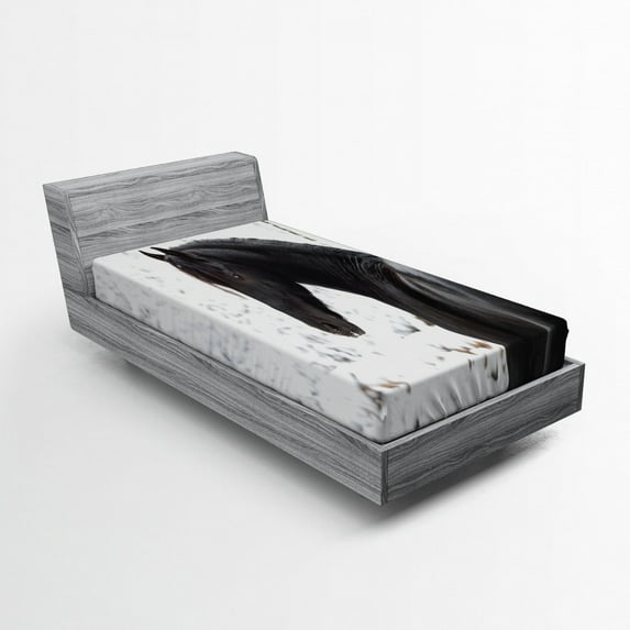 Ambesonne Animal Fitted Sheet, Snowy Winter Scenery, Twin XL Size, White