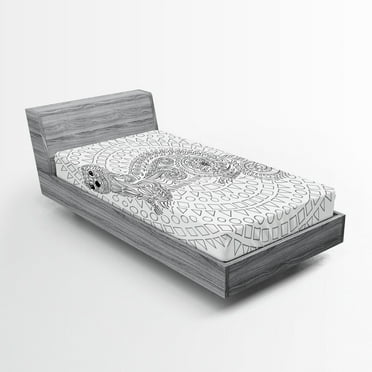Ambesonne Animal Fitted Sheet, Squirrel Geometric, Twin Size, White Grey