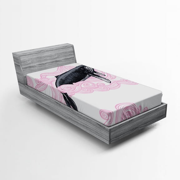 Ambesonne Animal Fitted Sheet, Striped Dreamy Whale, Twin XL Size, Pink Black and White