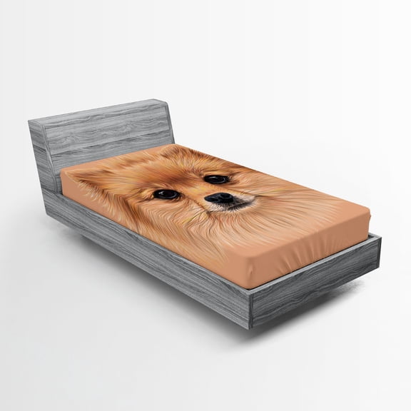 Ambesonne Animal Fitted Sheet, Vintage Pomerian Dog, Twin Size, Multicolor