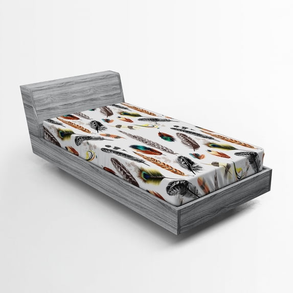 Ambesonne Animal Fitted Sheet, Vivid Feathers Vivid Art, Twin Size, Multicolor