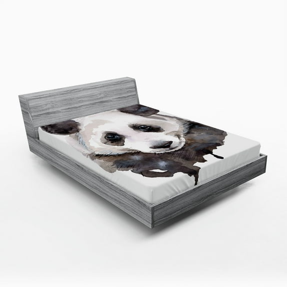 Ambesonne Animal Fitted Sheet, Watercolor Panda Bear, Queen Size, Beige White and Black