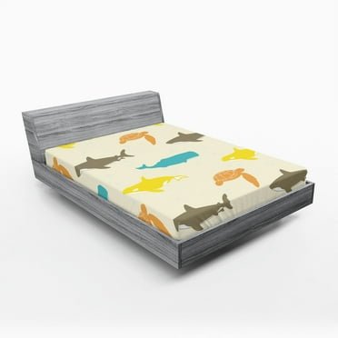 Ambesonne Animal Fitted Sheet, Whale Shark and Turtle, Full Size, Ivory Taupe Peach