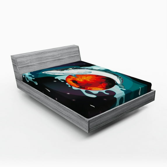 Ambesonne Animal Fitted Sheet, Whale and Fisher Sailor, Full Size, Blue Dark Blue and White