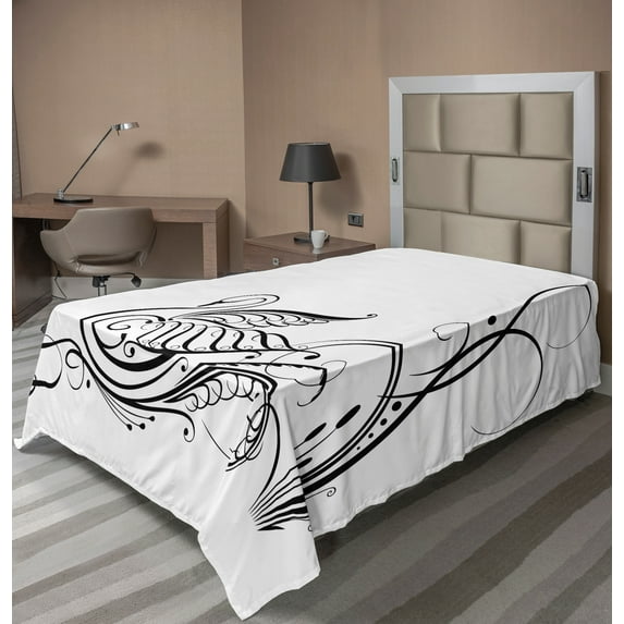 Ambesonne Animal Flat Sheet, Black Swan in River, TwinXL Size, White Black