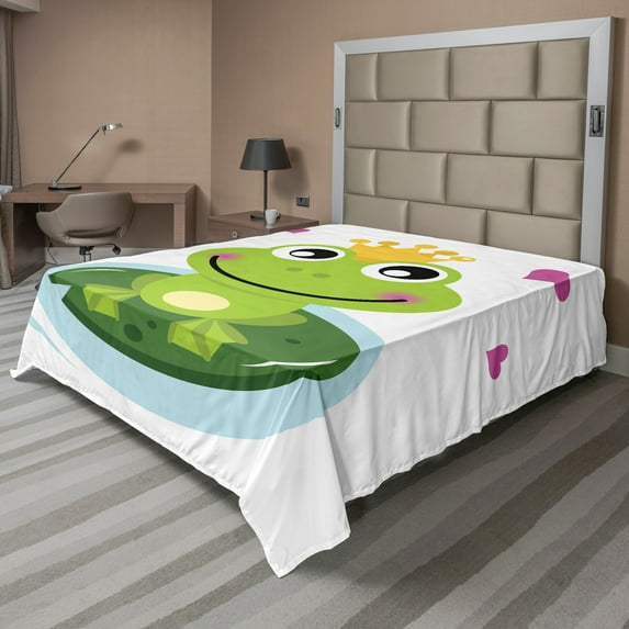 Ambesonne Animal Flat Sheet, Cartoon Frog Prince, King Size, Multicolor