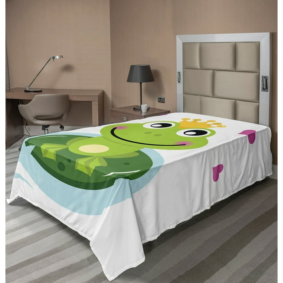 Ambesonne Animal Flat Sheet, Cartoon Frog Prince, Twin Size, Multicolor