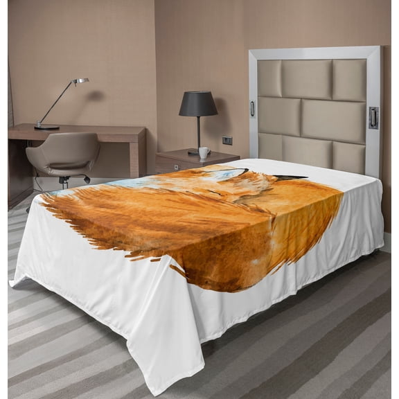 Ambesonne Animal Flat Sheet, Creature, Twin Size, Apricot and White