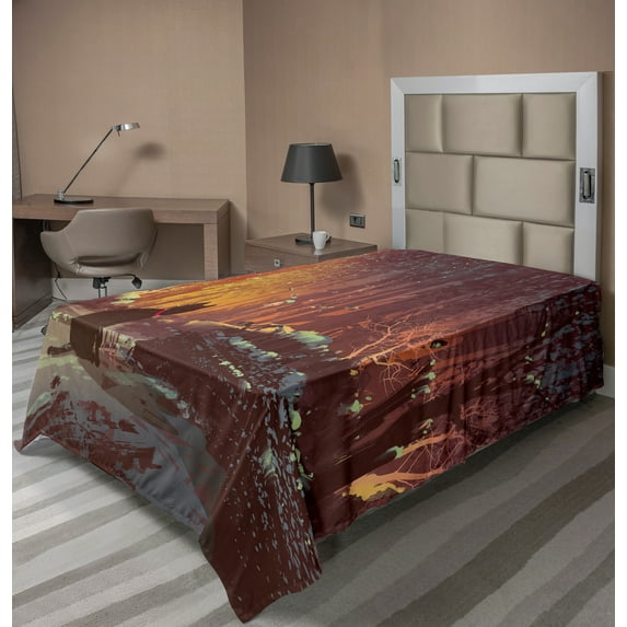 Ambesonne Animal Flat Sheet, Dark Cat Mystic Picture, TwinXL Size, Orange Brown