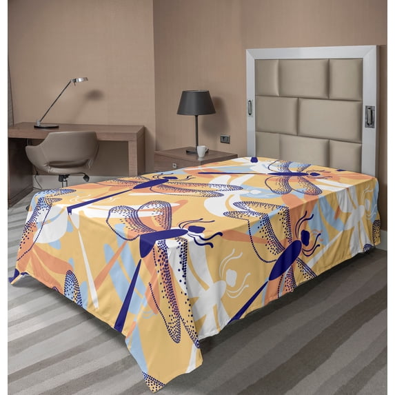 Ambesonne Animal Flat Sheet, Dragonfly Pattern Boho, TwinXL Size, Multicolor