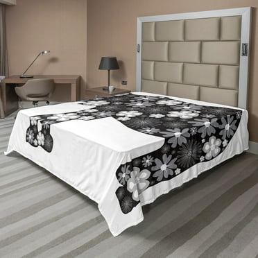 Ambesonne Animal Flat Sheet, Floral Pattern, King Size, Grey White