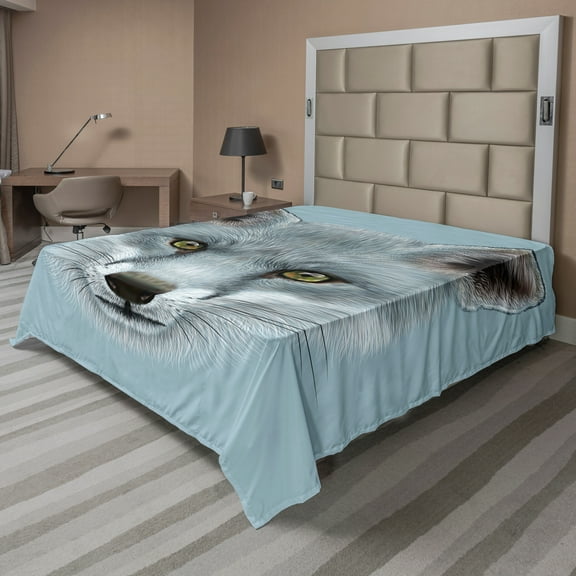 Ambesonne Animal Flat Sheet, Fluffy Forest Creature, King Size, Pale Blue