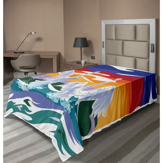 Ambesonne Animal Flat Sheet, Happy Swan Couple Love, Twin Size, Multicolor