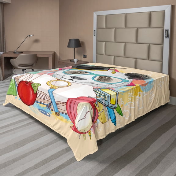 Ambesonne Animal Flat Sheet, Hipster Panda in, Queen Size, Multicolor