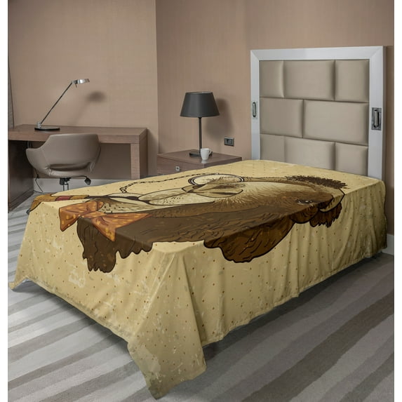 Ambesonne Animal Flat Sheet, Hipster Pop Art Vintage, TwinXL Size, Brown and Tan