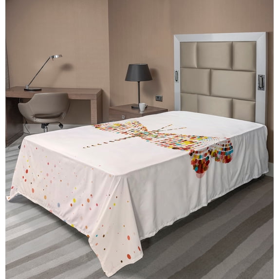 Ambesonne Animal Flat Sheet, Majestic Dragonfly Art, TwinXL Size, Multicolor