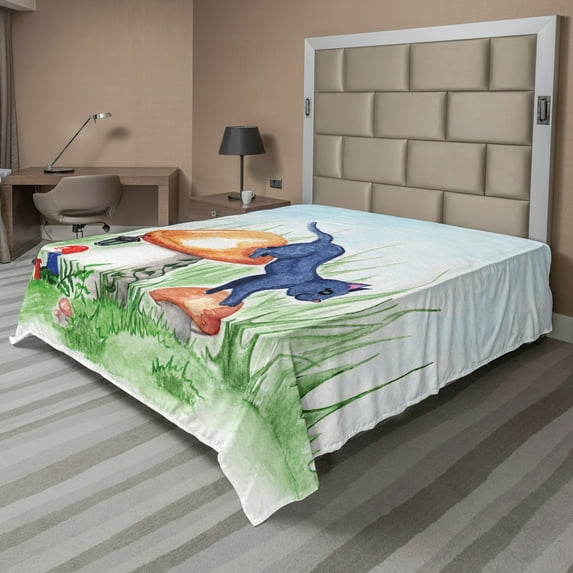 Ambesonne Animal Flat Sheet, Mushroom Garden Leaf, King Size, Multicolor