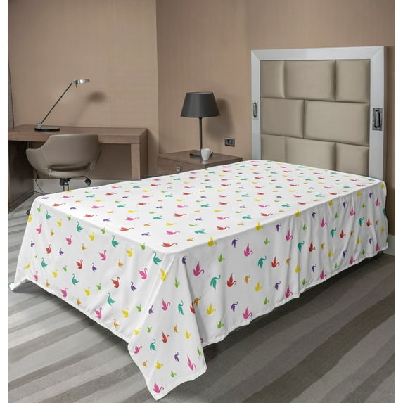 Ambesonne Animal Flat Sheet, Rainbow Colored Swans, TwinXL Size, Multicolor