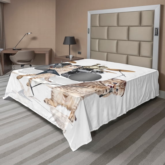 Ambesonne Animal Flat Sheet, Rocker Band of Kittens, King Size, Multicolor