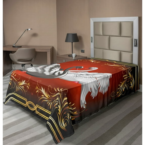 Ambesonne Animal Flat Sheet, Romantic Swan Couple, TwinXL Size, Multicolor