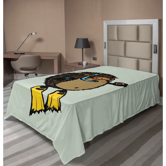 Ambesonne Animal Flat Sheet, Scuba Diver Hedgehog, Twin Size, Pale Blue Yellow