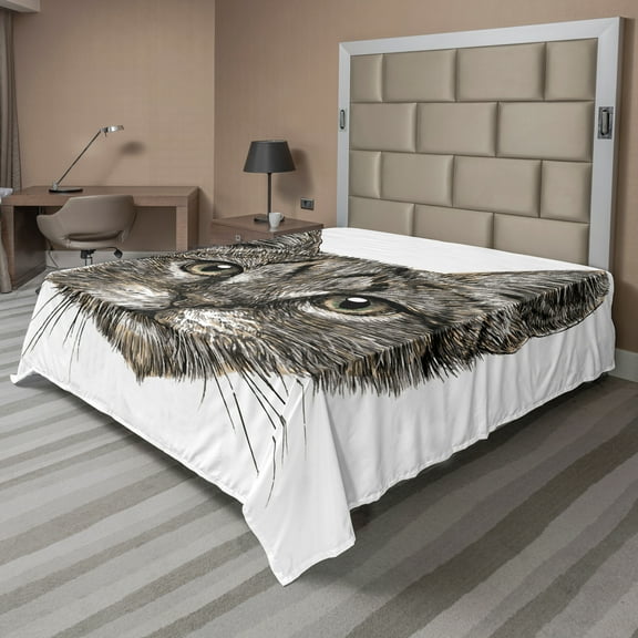 Ambesonne Animal Flat Sheet, Sketchy Cat Head, California King, Grey