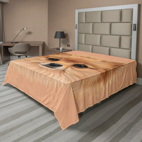 Ambesonne Animal Flat Sheet, Vintage Pomerian Dog, Queen Size, Multicolor