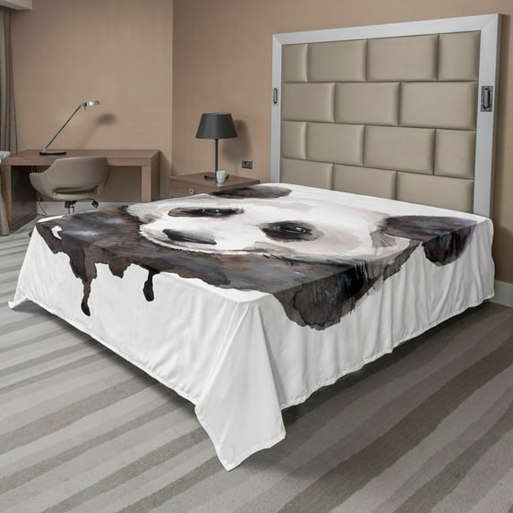 Ambesonne Animal Flat Sheet, Watercolor Panda Bear, King Size, Beige White and Black