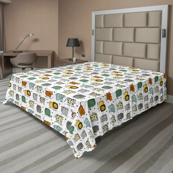 Ambesonne Animal Flat Sheet, Whimsical Layout Elements, California King, Multicolor