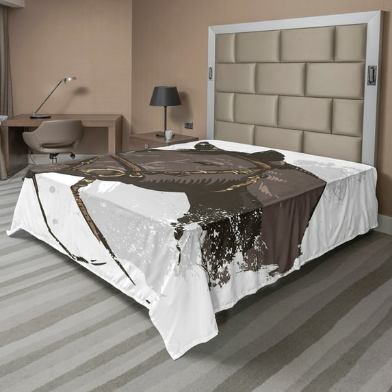 Ambesonne Animal Flat Sheet, Wild Horse Portrait, Queen Size, Brown White